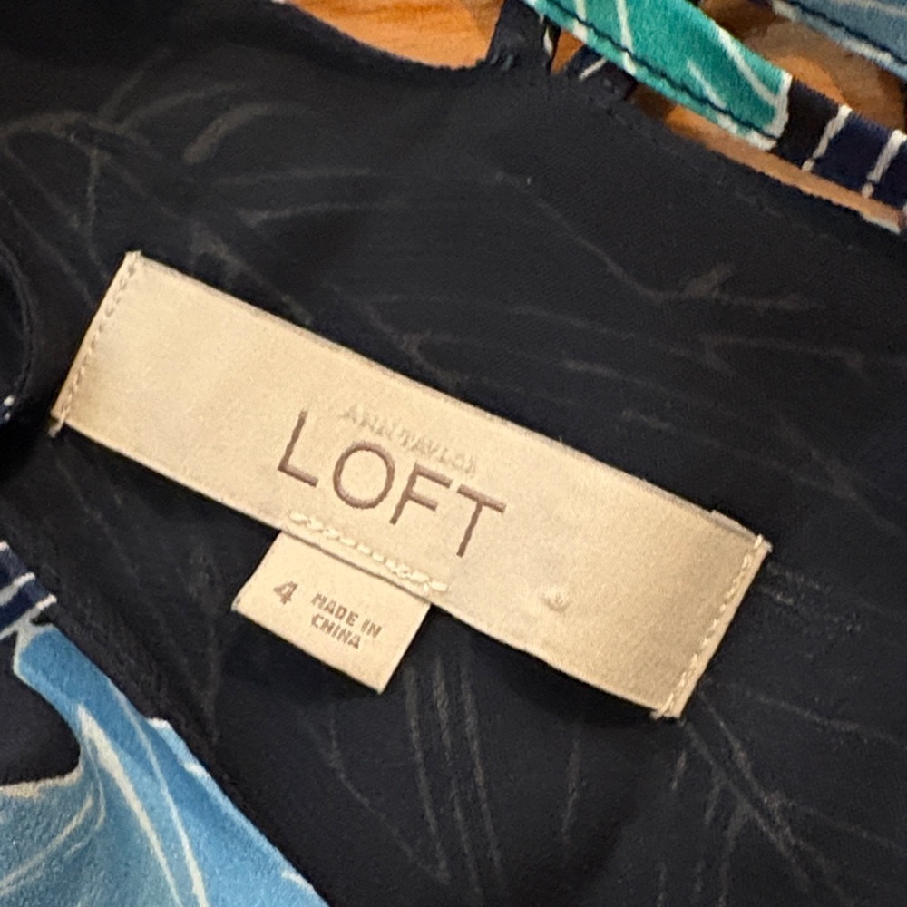 LOFT Navy Dress with Teal and Light Blue Floral Accents - Picture 2 of 8